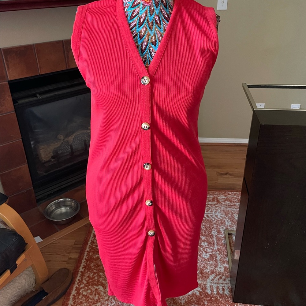 Zara red knit sleeveless button midi dress small